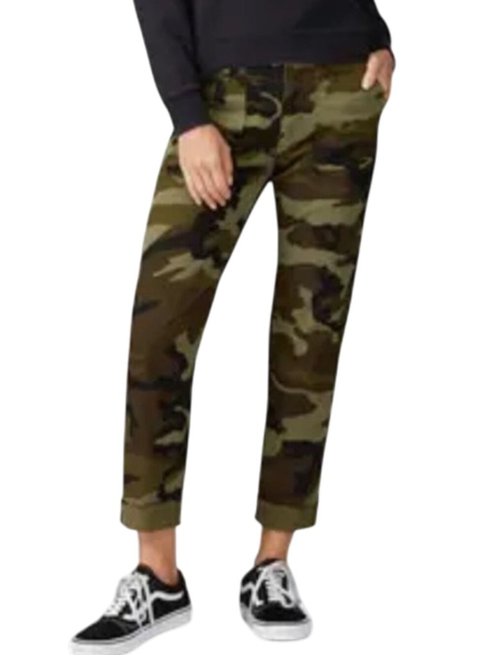 NWOT Nili Lotan Jenna Cotton Cropped Raw Hem Pant 6 Green Camouflage